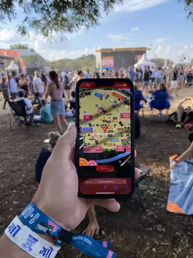 Festival Radar map open on a phone at Austin City Limits