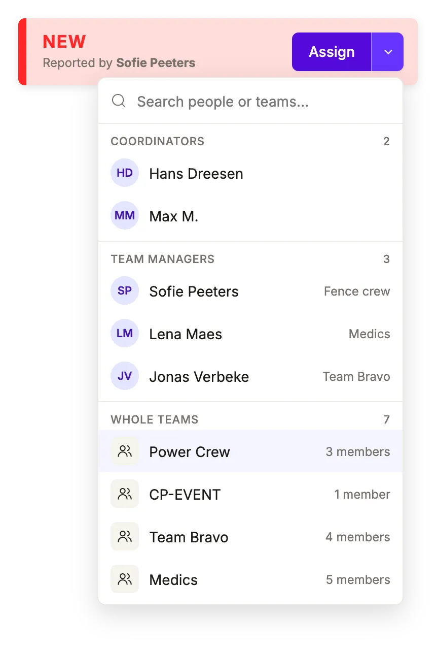 Incident with the Assign button and its status timeline