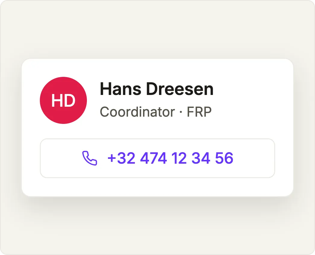 Contact card with a phone number to call