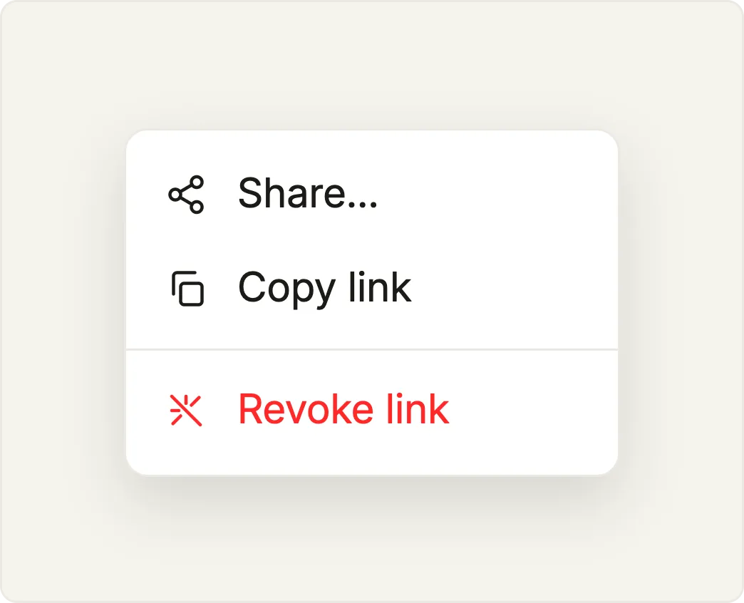 Share menu with Copy link and Revoke link
