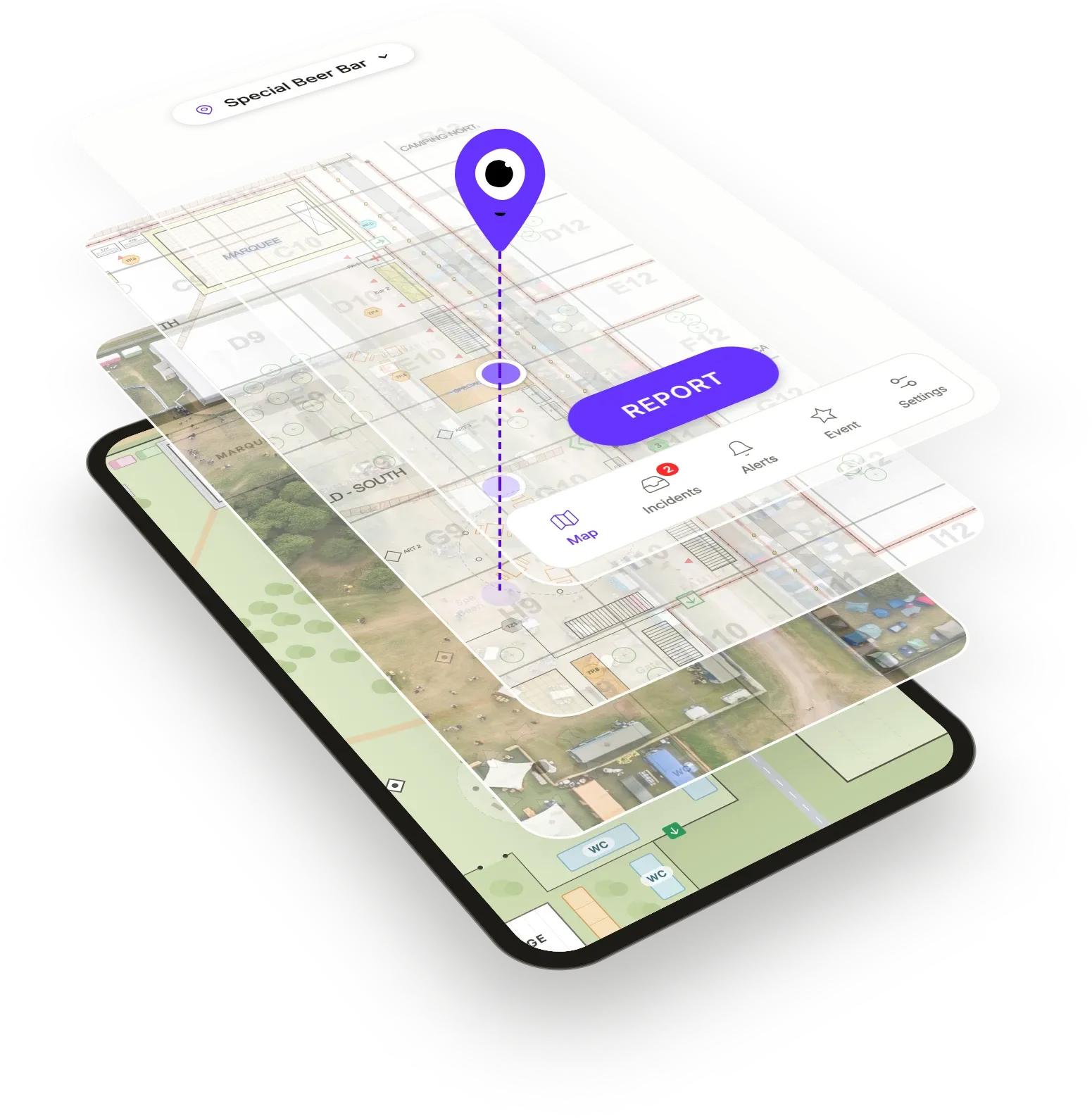 One point shown on several map layers