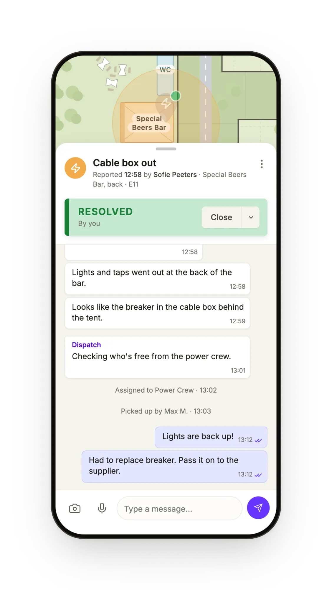 Incident detail with crew chat